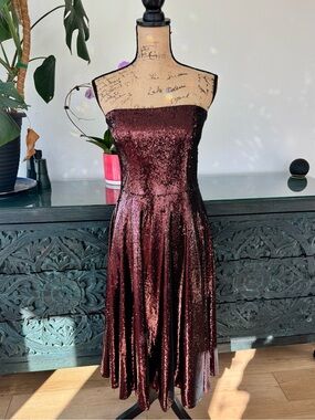 Dress the Population Strapless Sequin Gown in Burgundy